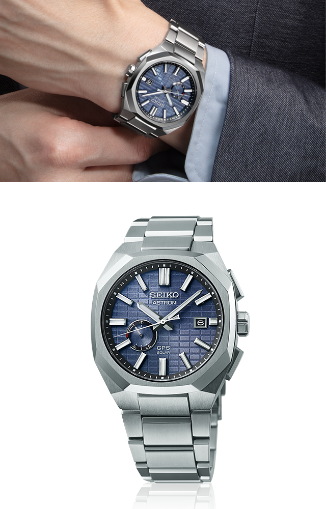 Seiko Astron GPS Solar SSJ013J1 (relógio prateado com mostrador azul).